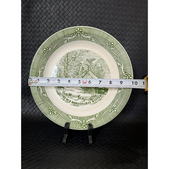 Old Homestead in Winter Pie Plate Royal China Green 10 Currier & Ives Blue Set 2 - Picture 8 of 10